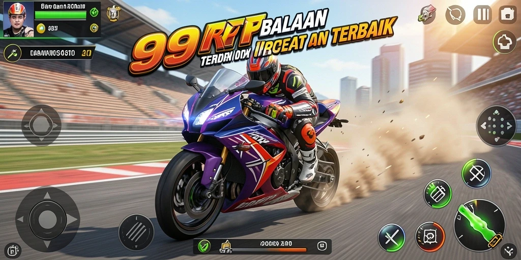 Tampilan gameplay 99RTP dengan motor balap yang cepat dan menegangkan.