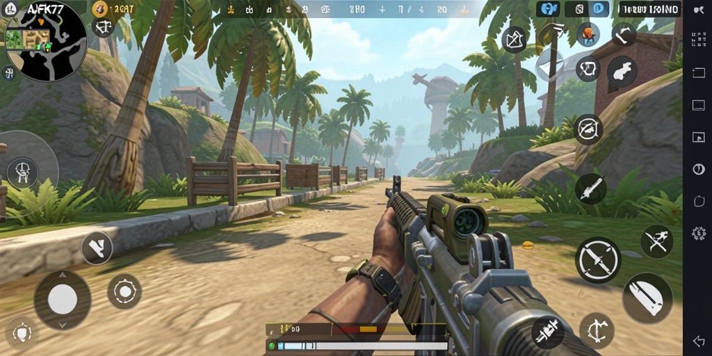 Screenshot utama AFK77 menampilkan aksi pertempuran intens dan grafis yang memukau.