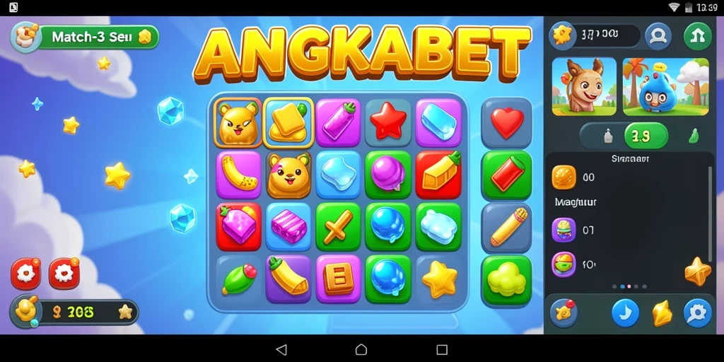 Tampilan gameplay seru di ANGKABET dengan elemen Match-3 yang colorful.