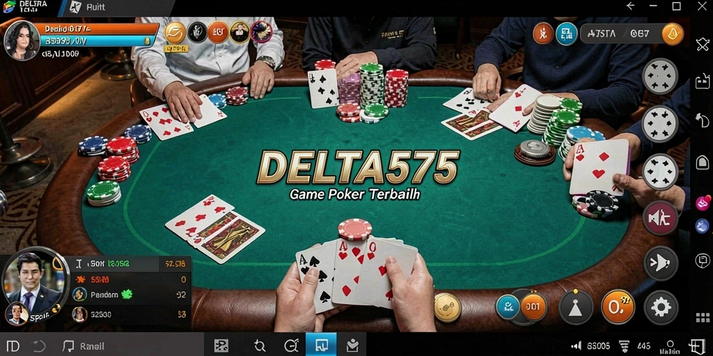 Tampilan utama gameplay DELTA575 menampilkan aksi Poker yang menegangkan.
