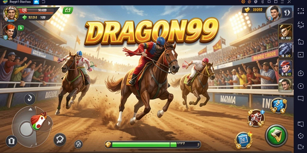 Screen utama DRAGON99 menampilkan aksi balapan yang seru dan mendebarkan.