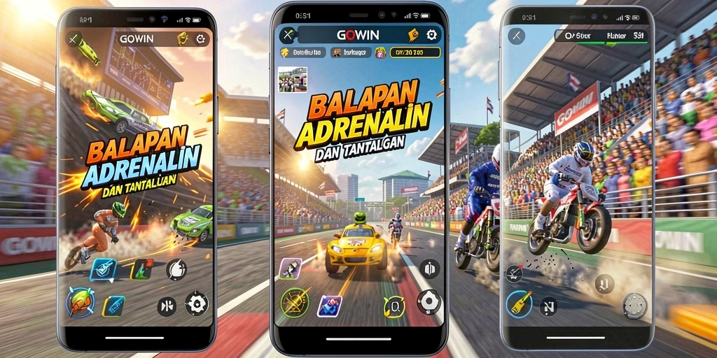 Screenshot gameplay GOWIN menampilkan akselerasi dan aksi balapan seru.