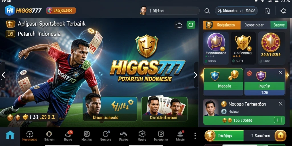 Tampilan gameplay HIGGS777 dalam aplikasi Sportsbook yang menarik.
