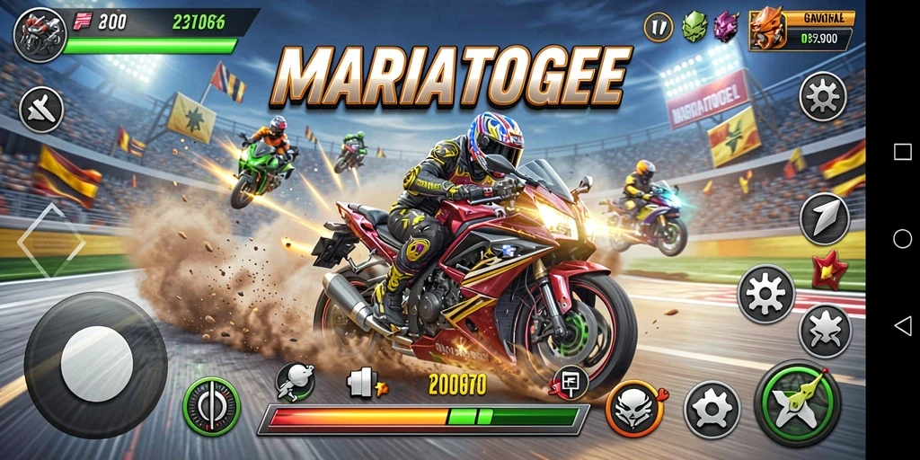 Tampilan luar biasa dari gameplay MARIATOGEL dengan balapan motor yang mendebarkan.