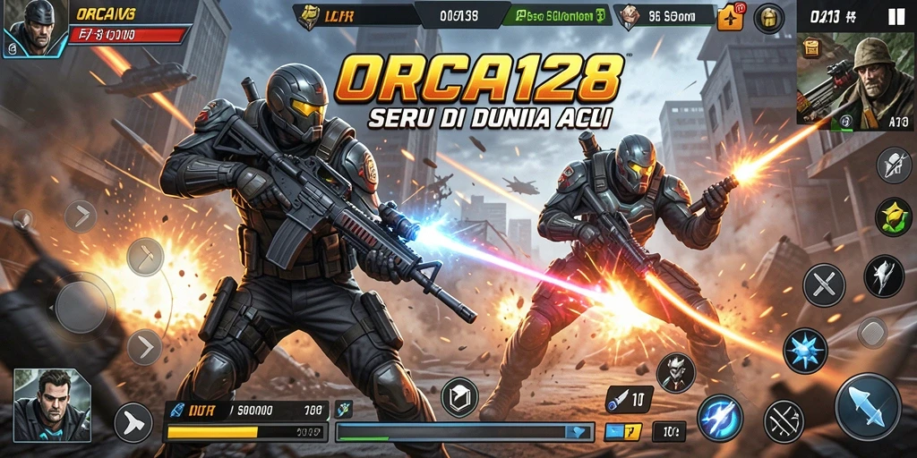 Tampilan gameplay seru dari ORCA128 dengan pertempuran yang mendebarkan.