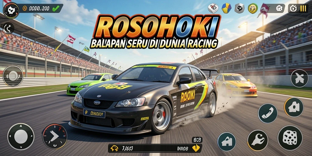 Screenshot utama gameplay <strong>ROSOHOKI</strong> menunjukkan aksi balapan yang mendebarkan.