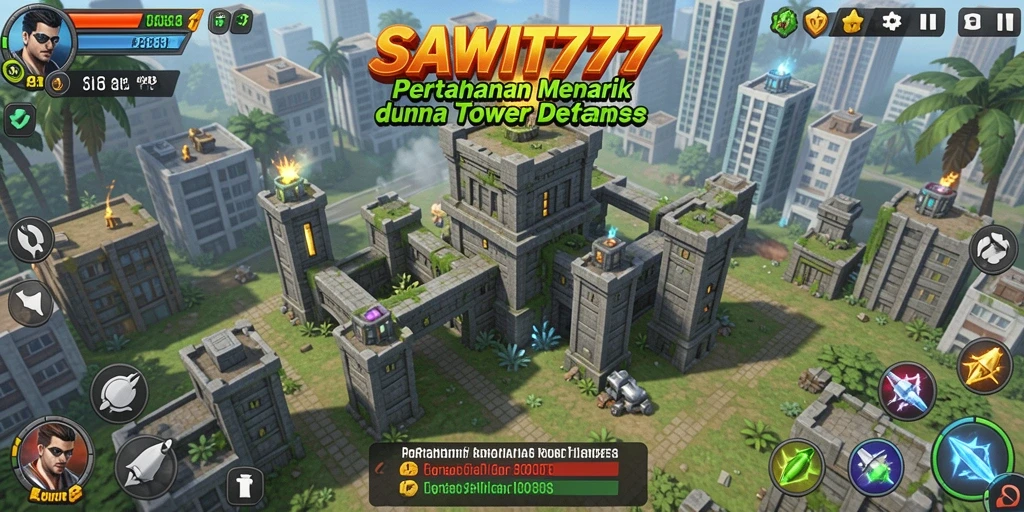 Tampilan menegangkan dari gameplay SAWIT777 Tower Defense.