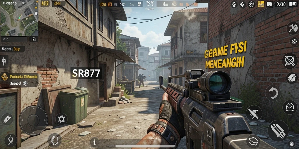 Tangkapan layar gameplay SR877 yang menampilkan aksi mendebarkan dalam pertarungan FPS.