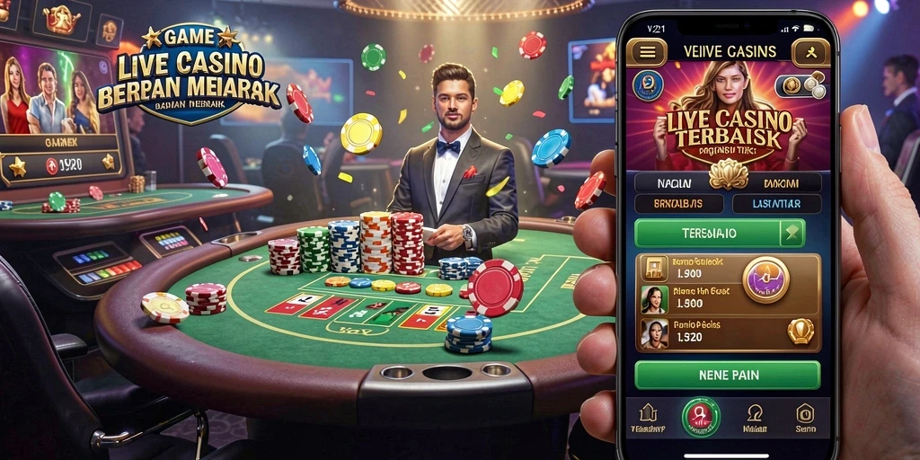 Screenshot V21 menampilkan dealer langsung dan pemain yang sedang bermain permainan meja.